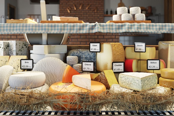 Deli counter with cheese labelled with Brother labels
