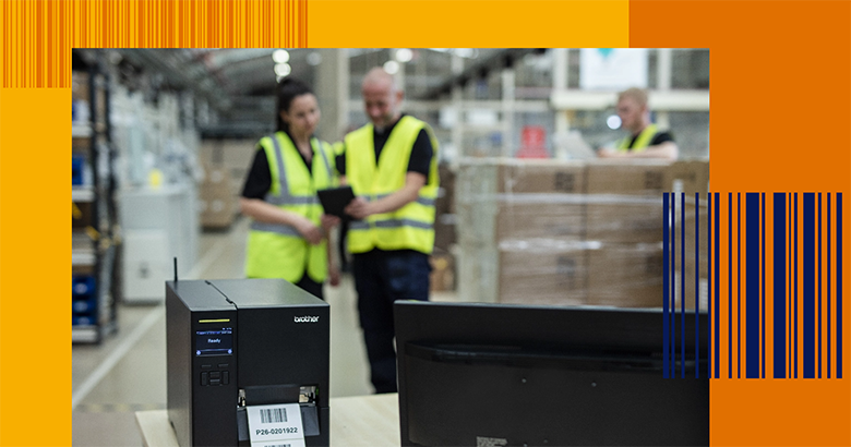 Brother colleagues in the factory with a Brother label machine printing 